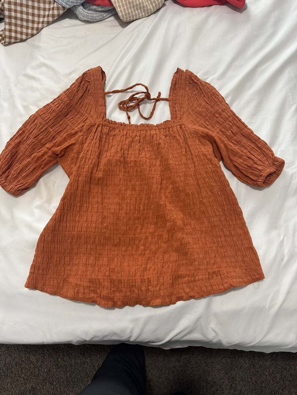 Wishlist Apparel Blouse Size S/M Orange Smocked Square Neck